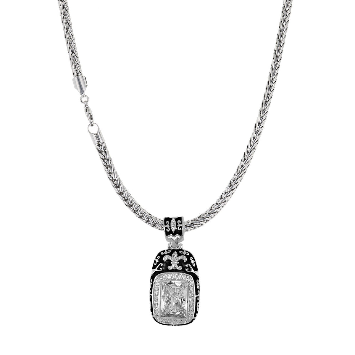 Lauren G Adams Necklace with silver rope chain and black enamel pendant with diamond center on Tampa Home & Garden Store