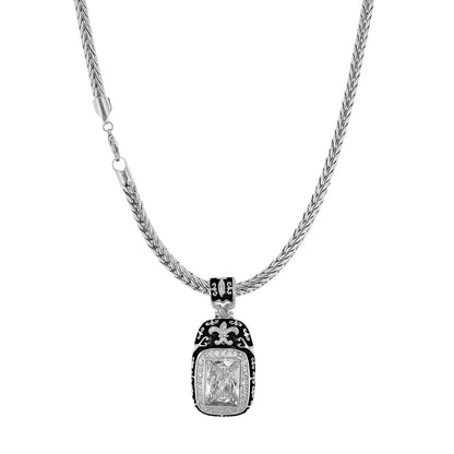 Lauren G Adams Necklace with silver rope chain and black enamel pendant with diamond center on Tampa Home & Garden Store