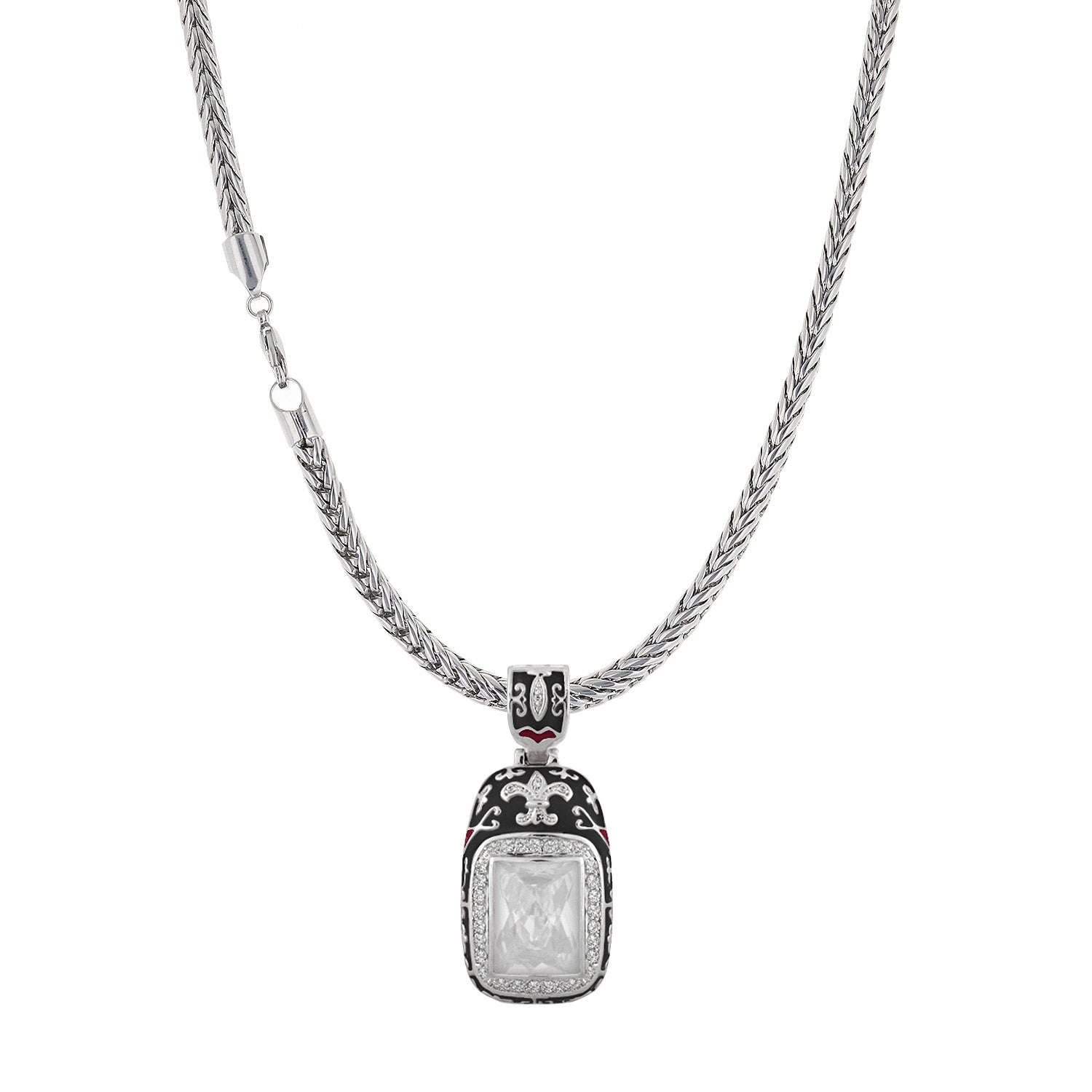 Renaissance Style necklace by Lauren G Adams with silver textured chain and enamel pendant on Tampa Home & Garden Store