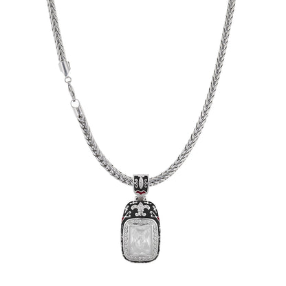 Renaissance Style necklace by Lauren G Adams with silver textured chain and enamel pendant on Tampa Home & Garden Store
