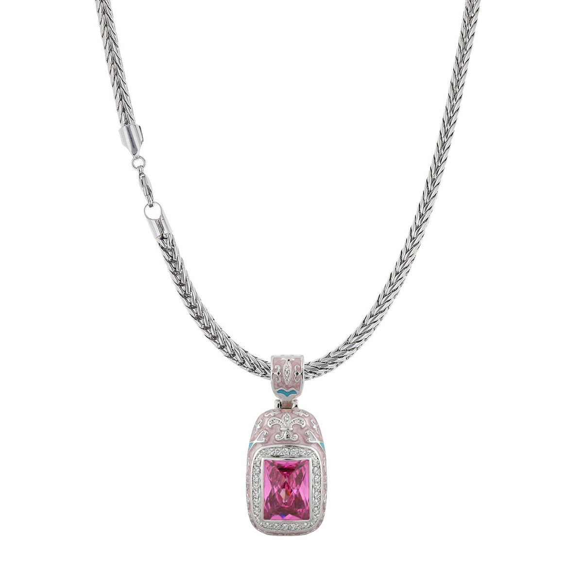 Renaissance Style Necklace by Lauren G Adams with pink gemstone pendant on silver chain on Tampa Home & Garden Store