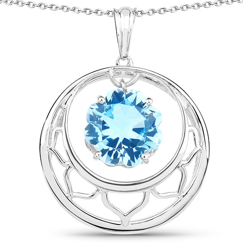 8.75 Carat Genuine Swiss Blue Topaz .925 Sterling Silver Pendant with circular openwork frame on Tampa Home & Garden Store