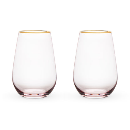 Rose Crystal Stemless Wine Glasses and Gold Rim