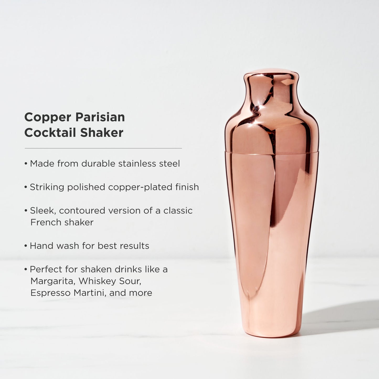 Classic Parisian Style Copper Cocktail Shaker