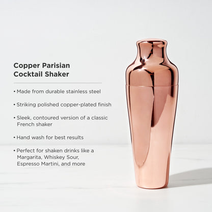 Classic Parisian Style Copper Cocktail Shaker