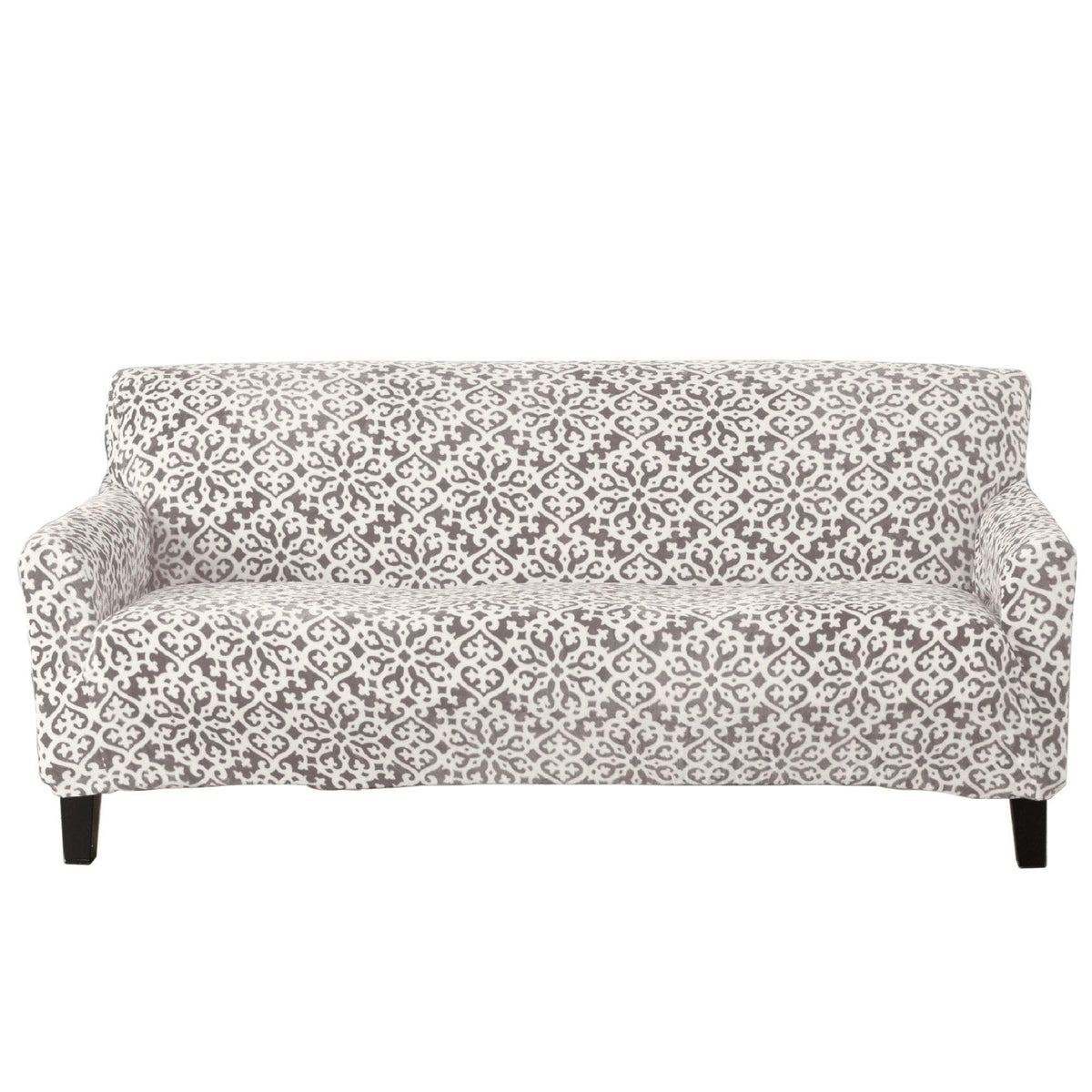 Velvet Stretch Slipcover Gale Collection for sofa in grey damask pattern by Great Bay Home on Tampa Home & Garden Store