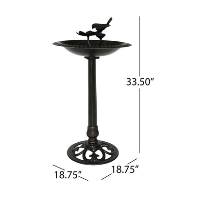Outdoor aluminum and iron bird bath with perched birds and base, dark bronze finish on Tampa Home & Garden Store