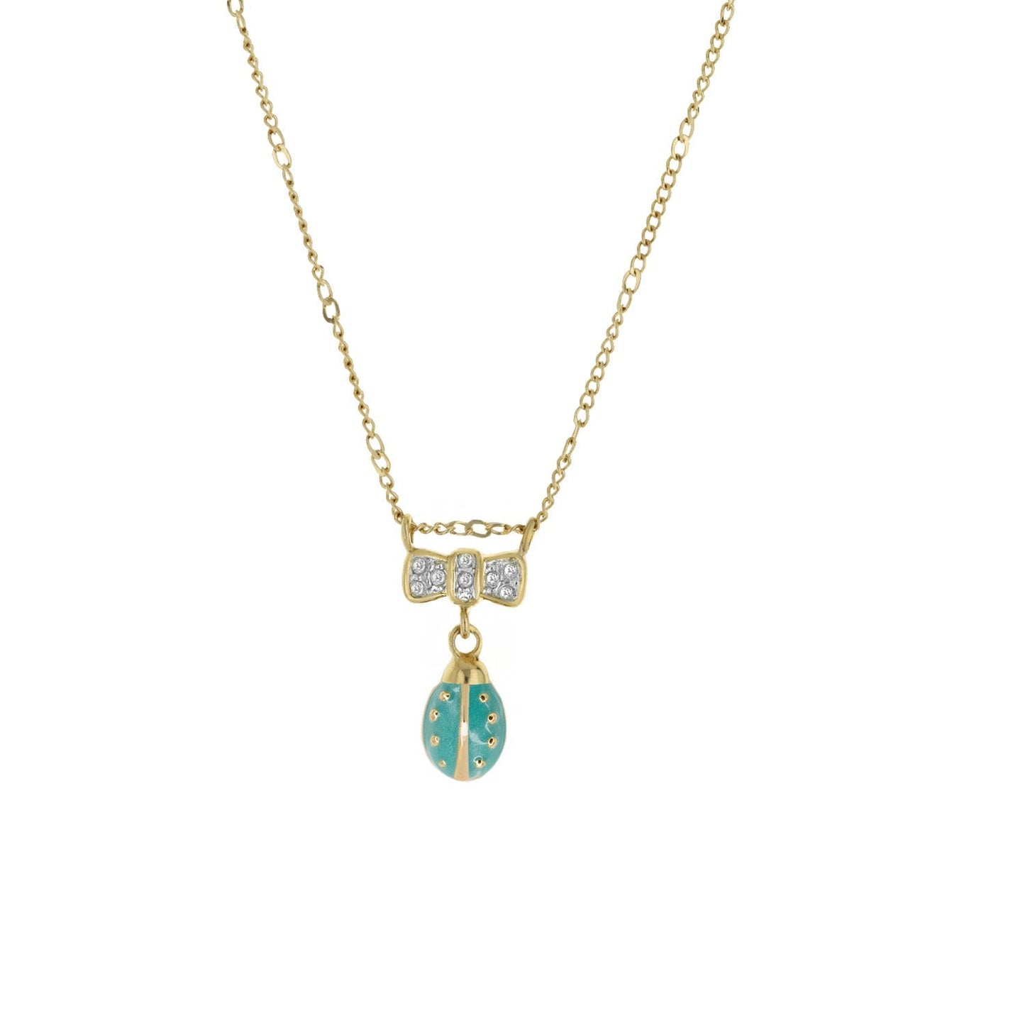Lady Poof Necklace, gold-tone short necklace with crystal bow and turquoise pendant on Tampa Home & Garden Store