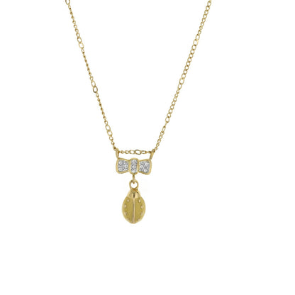 Lady Poof Necklace gold short necklace with crystal bow charm and dangling shell pendant on Tampa Home & Garden Store