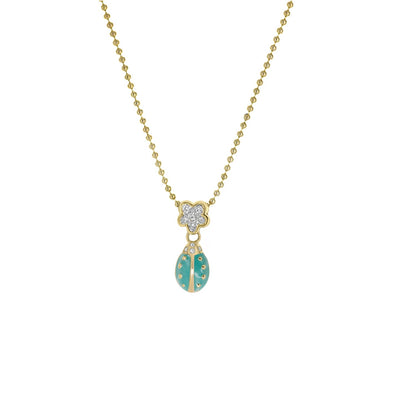 Lady Poof Necklace by Lauren G Adams; gold chain with floral crystal pendant and turquoise bead on Tampa Home & Garden Store