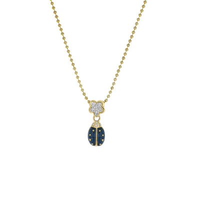 Lady Poof Necklace gold-tone chain with flower charm and blue ladybug pendant Lauren G Adams on Tampa Home & Garden Store
