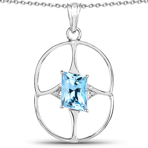 5.26 Carat Genuine Swiss Blue Topaz .925 Sterling Silver Pendant in circle frame by Bids.com on Tampa Home & Garden Store