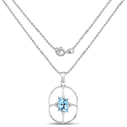 Sterling silver pendant with 5.26ct Swiss blue topaz in circular lattice frame on Tampa Home & Garden Store