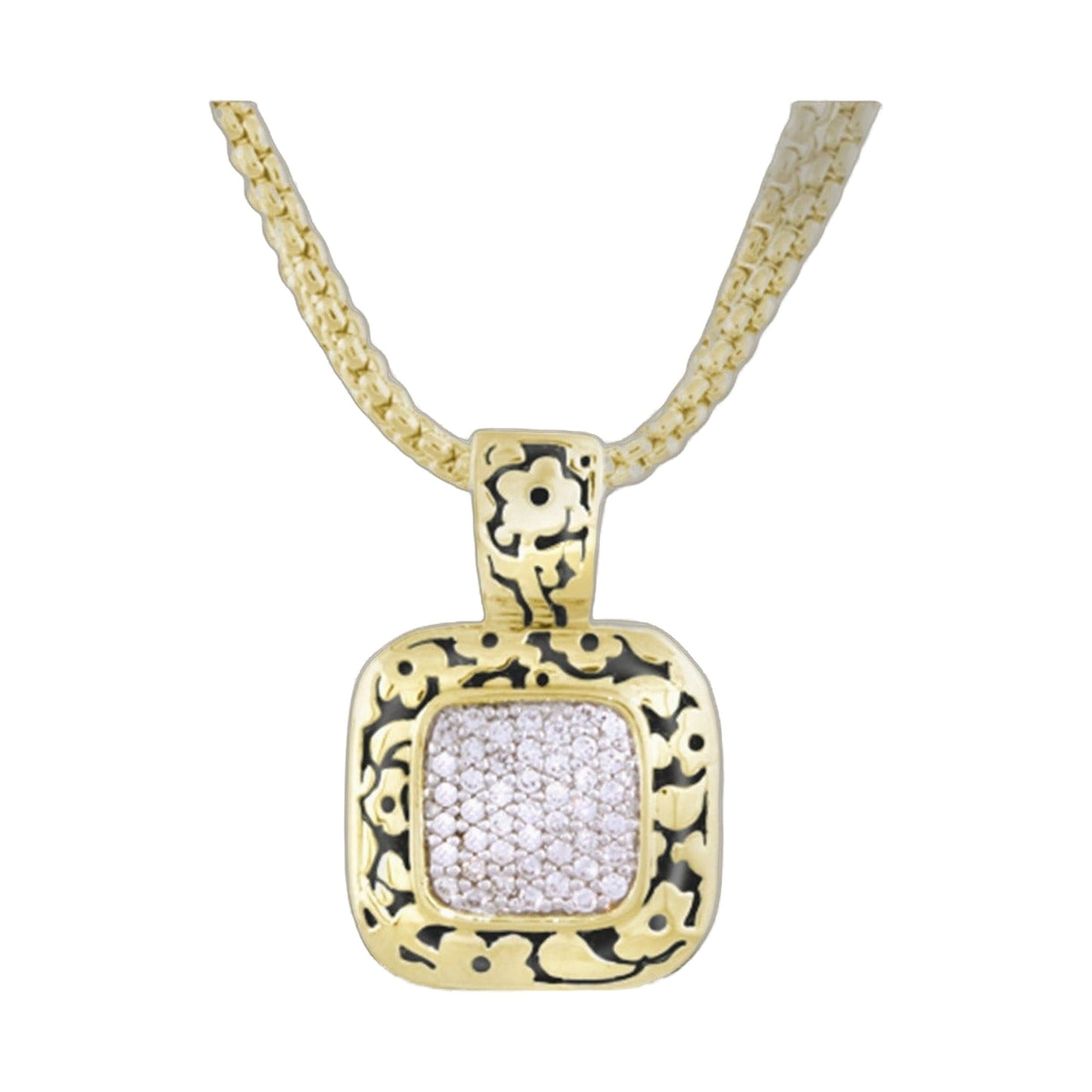 Flowers by Orly Pavé Square pendant necklace gold-tone motif Lauren G Adams on Tampa Home & Garden Store