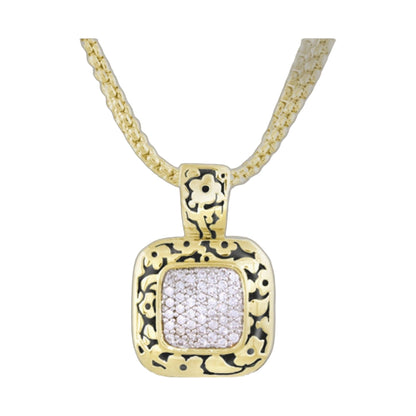 Pendant necklace, gold Pavé Square with black enamel floral motif by Lauren G Adams on Tampa Home & Garden Store