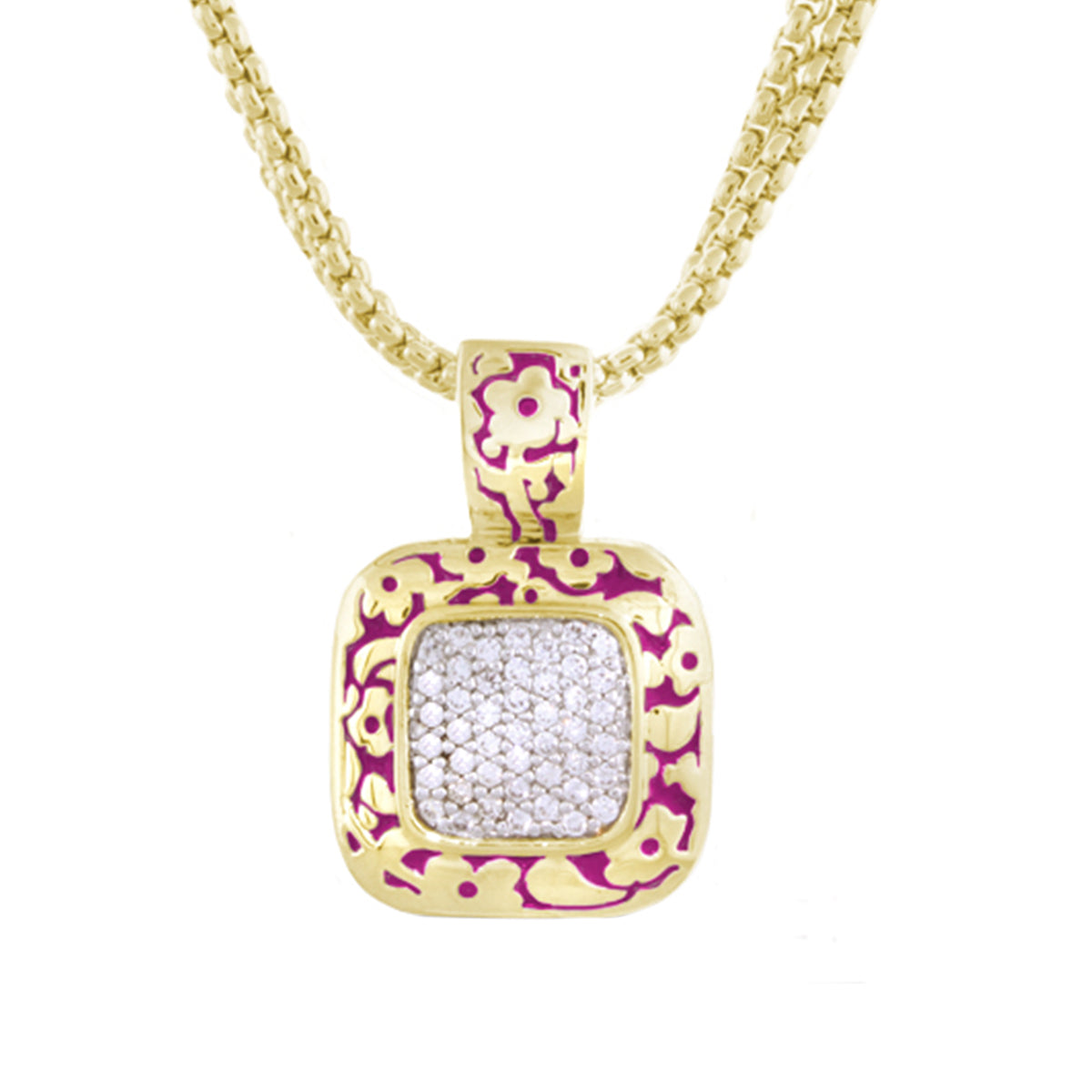 Pavé Square pendant necklace in gold with diamond pavé center, Flowers by Orly, Lauren G Adams on Tampa Home & Garden Store