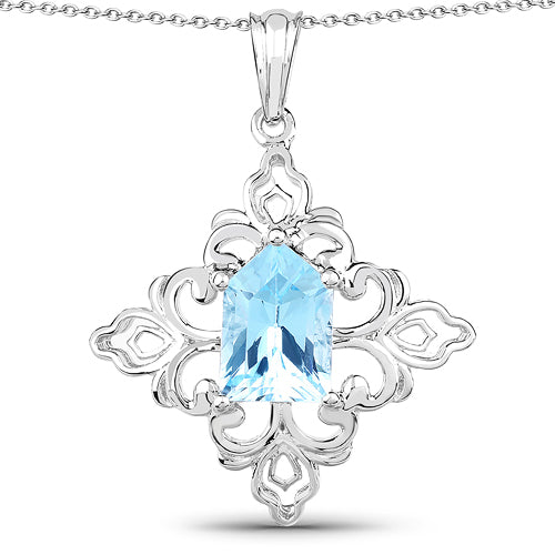 Sterling silver pendant with 6.10 ct Swiss blue topaz in filigree cross frame by Bids.com on Tampa Home & Garden Store