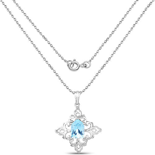 6.10ct Swiss Blue Topaz pendant in 925 Sterling Silver on a double-layer chain on Tampa Home & Garden Store