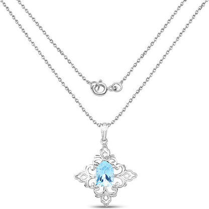 6.10ct Swiss Blue Topaz pendant in 925 Sterling Silver on a double-layer chain on Tampa Home & Garden Store