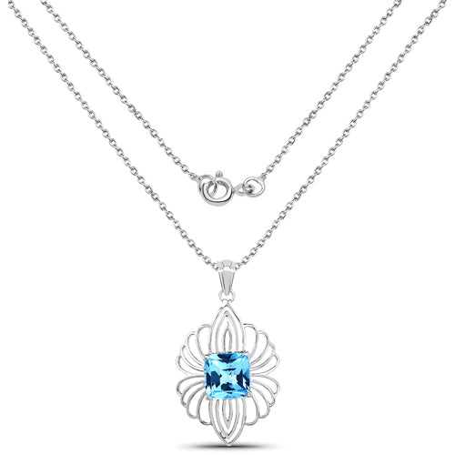 8.18ct Swiss Blue Topaz .925 Sterling Silver Pendant on chain with filigree setting by Bids.com on Tampa Home & Garden Store