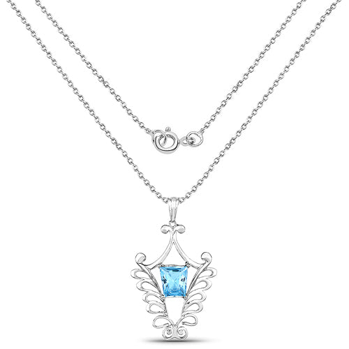 5.68 Carat Swiss Blue Topaz Pendant in .925 Sterling Silver with ornate wings on Tampa Home & Garden Store