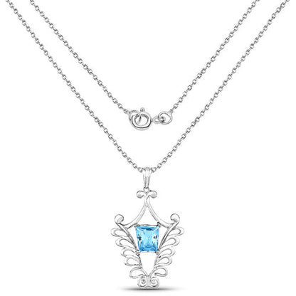 5.68 Carat Swiss Blue Topaz Pendant in .925 Sterling Silver with ornate wings on Tampa Home & Garden Store