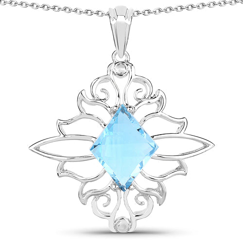 Sterling silver pendant with square-cut Swiss blue topaz in a floral filigree frame by Bids.com on Tampa Home & Garden Store
