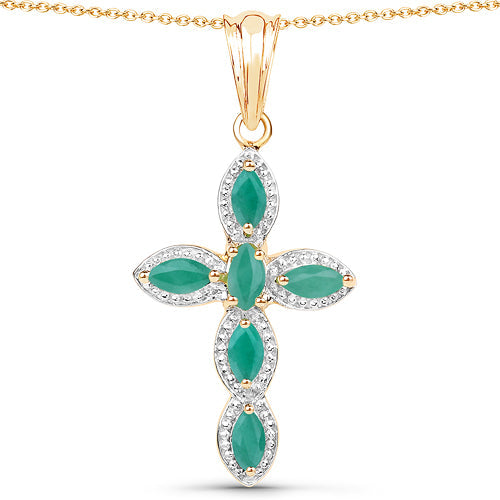 Emerald cross pendant with five stones, 18K yellow gold plated over .925 silver, Bids.com on Tampa Home & Garden Store