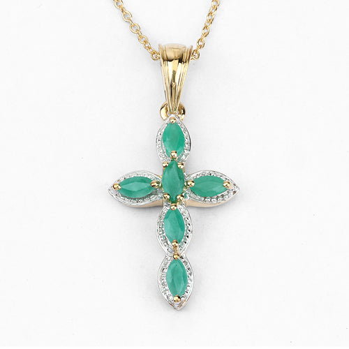 Emerald cross pendant on gold chain, 18K yellow gold plated with sterling silver accents, Bids.com on Tampa Home & Garden Store