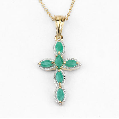 Emerald cross pendant on gold chain, 18K yellow gold plated with sterling silver accents, Bids.com on Tampa Home & Garden Store