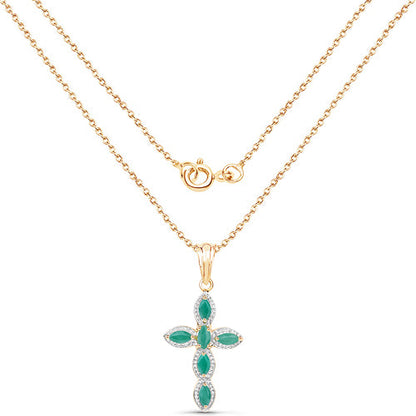 Emerald cross pendant with 0.84 ct emeralds on 18K yellow gold plated sterling silver chain on Tampa Home & Garden Store