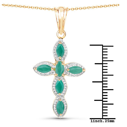 Cross pendant with emerald-green marquise stones and pave diamonds, 18K yellow gold plated on Tampa Home & Garden Store