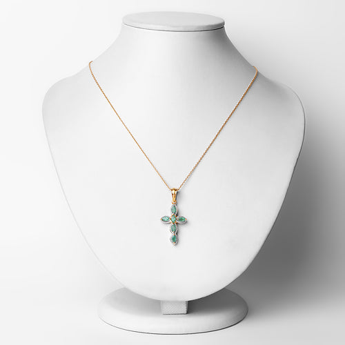 Emerald cross pendant, 18K yellow gold plated over sterling silver with 0.84ct genuine emeralds on chain on Tampa Home & Garden Store
