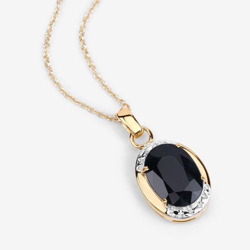 7.50ct black sapphire pendant in gold-tone setting with pave accents on chain by Bids.com on Tampa Home & Garden Store