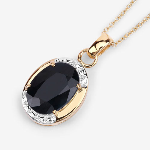 Pendant Bids.com black sapphire oval 7.50ct in gold-tone and sterling silver with chain on Tampa Home & Garden Store