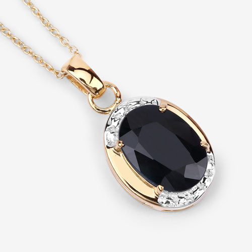 Oval black sapphire pendant in rose gold-tone with a halo of clear stones on chain on Tampa Home & Garden Store