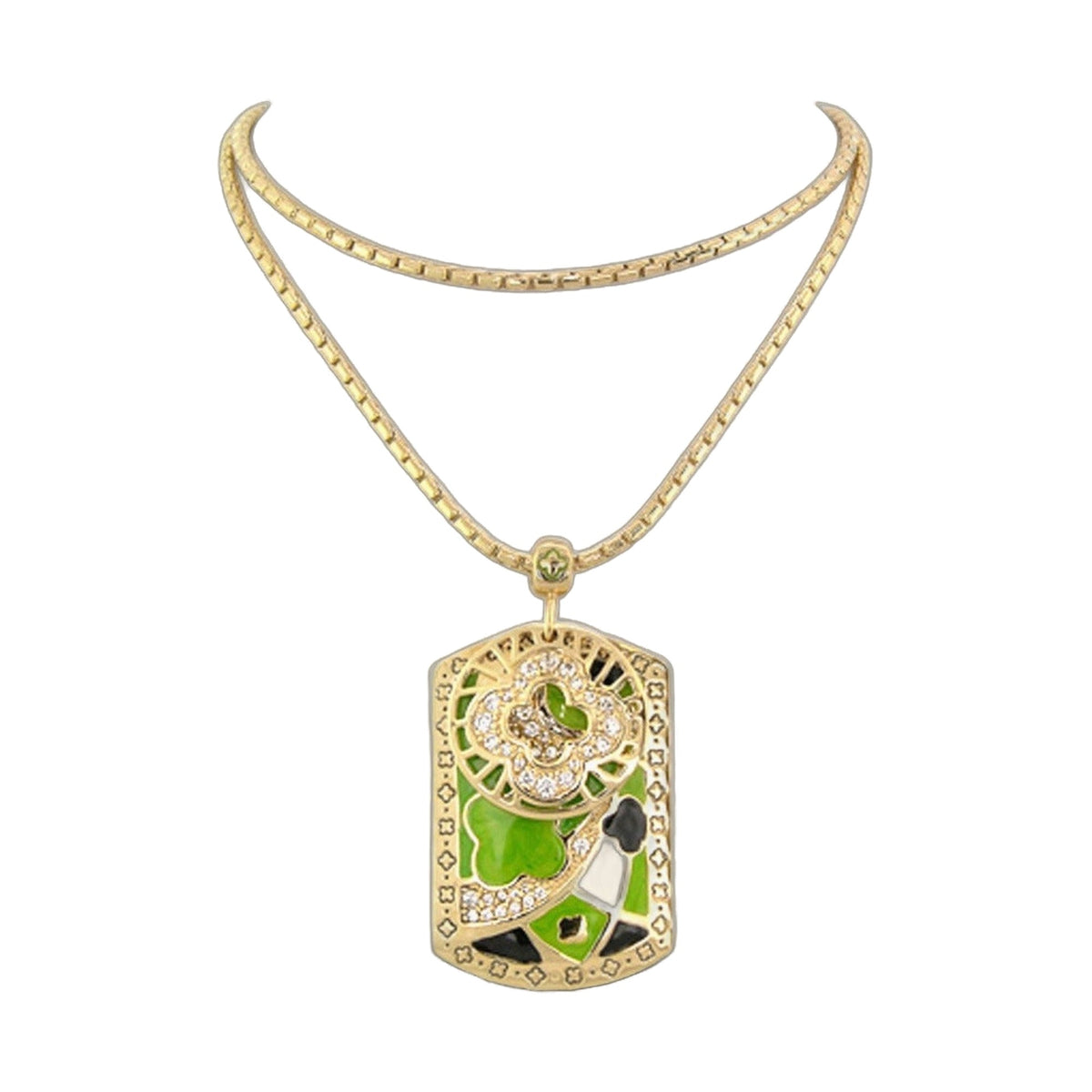 Art Deco Pavé Frame Flower Tag pendant necklace in gold-tone by Lauren G Adams on Tampa Home & Garden Store