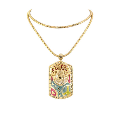 Gold-tone Art Deco pendant necklace with Peace & Heart Tag, colorful enamel panel by Lauren G Adams on Tampa Home & Garden Store
