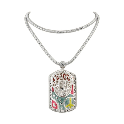 Art Deco Peace & Heart Tag pendant necklace by Lauren G Adams on silver chain with engraved charm on Tampa Home & Garden Store