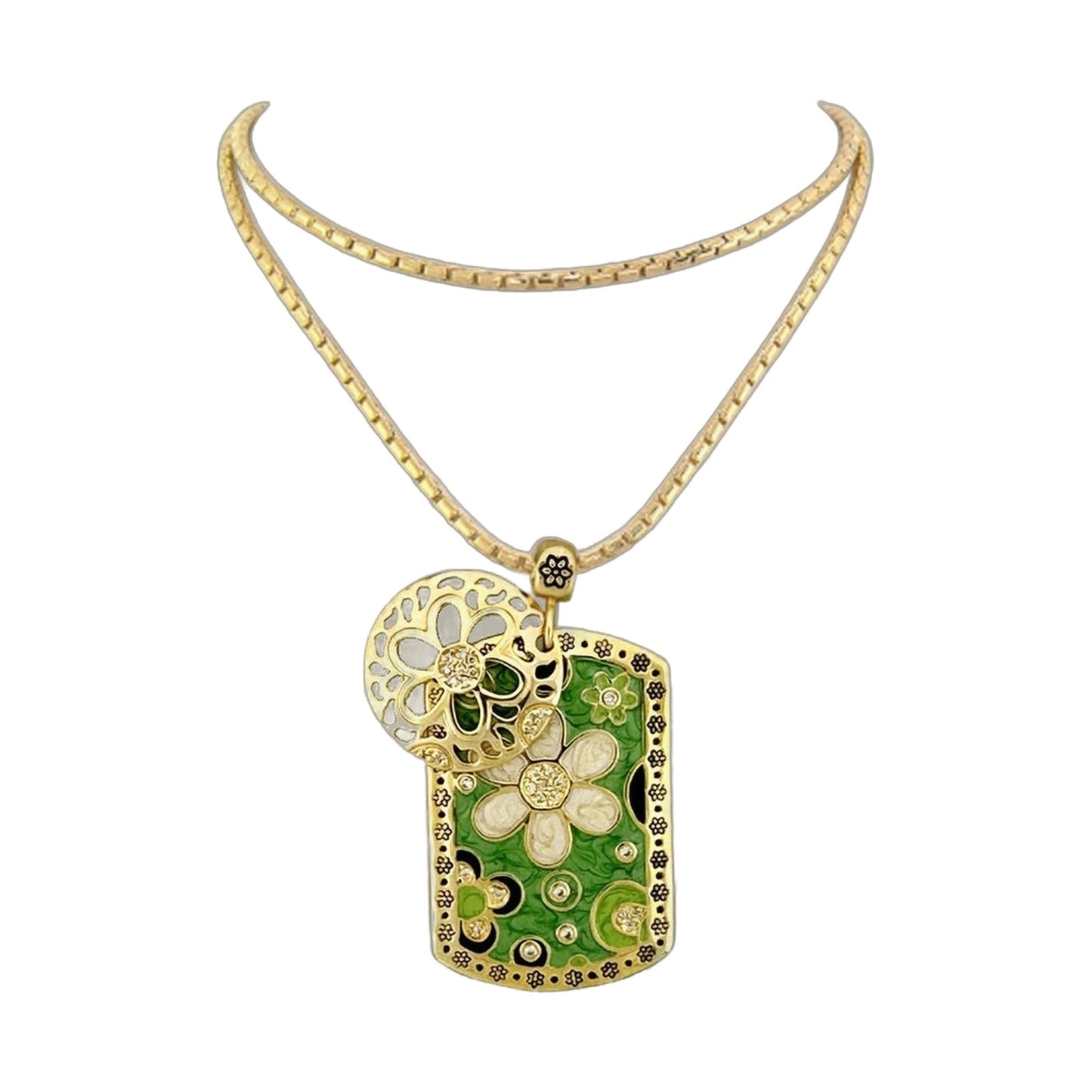 Art Deco pendant necklace with gold daisy filigree charm and green enamel by Lauren G Adams on Tampa Home & Garden Store