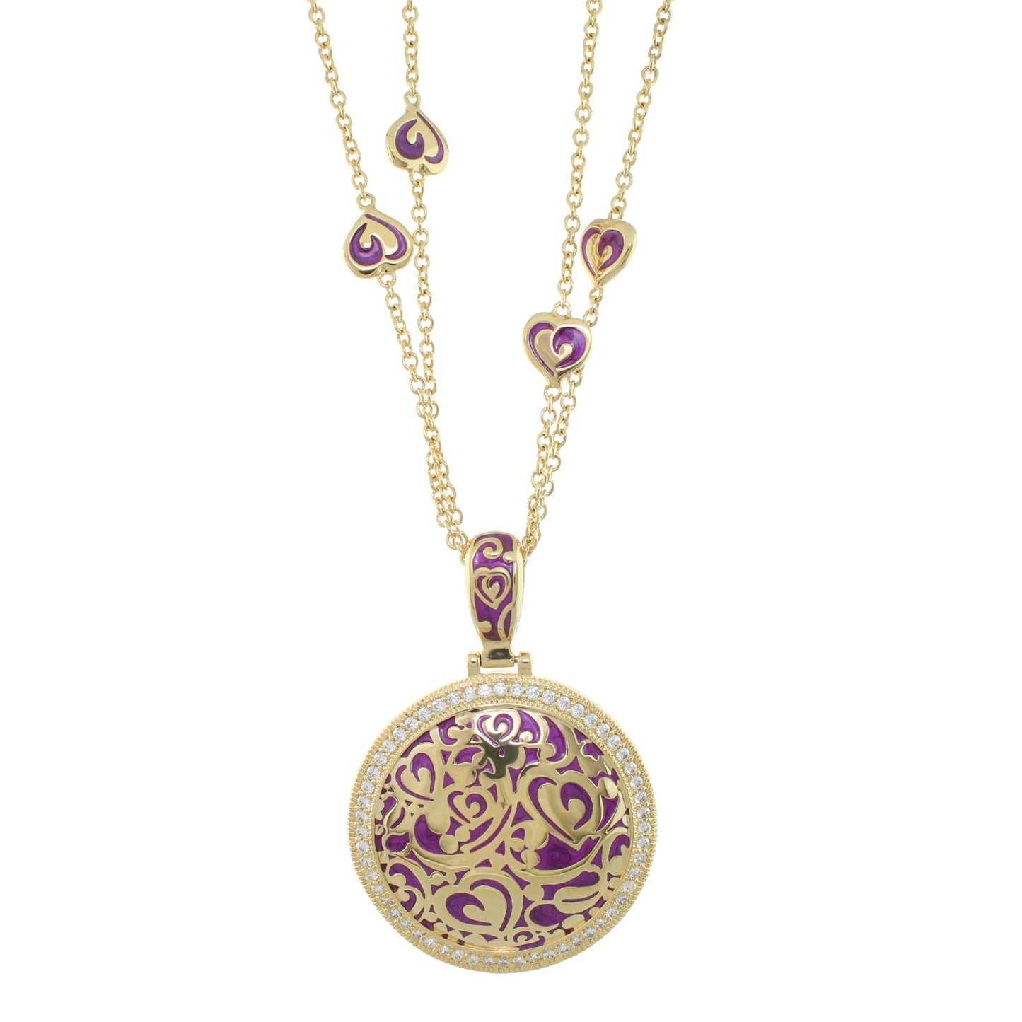 Hidden Hearts Pendant by Lauren G Adams in gold-tone with purple enamel heart filigree on Tampa Home & Garden Store