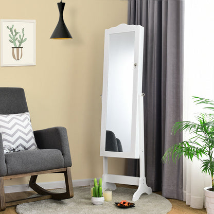 Gabinete de Joyería Inclinable de 4 Ángulos con Espejo y Cerradura, Gran Capacidad de Almacenamiento - Blanco