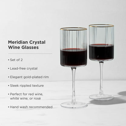 Meridian Crystal Wine Glasses and Gold Rim Set