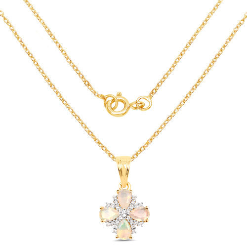 14K gold plated pendant necklace with Ethiopian opal and white topaz flower cluster on a chain on Tampa Home & Garden Store