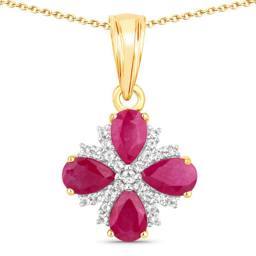 Gold-tone pendant with four ruby pear shapes forming a cross, white topaz pavé on a delicate chain on Tampa Home & Garden Store