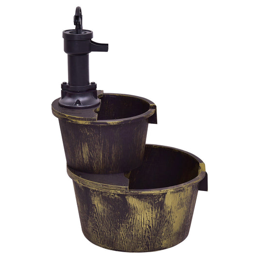 2 Tiers Outdoor Barrel Waterfall Fountain with Pump - Tampa Home & Garden Store