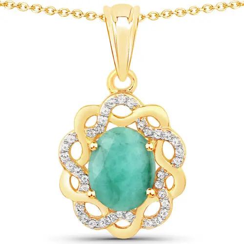 2.78ct emerald and white topaz pendant on gold chain with ornate loop frame and pave stones on Tampa Home & Garden Store