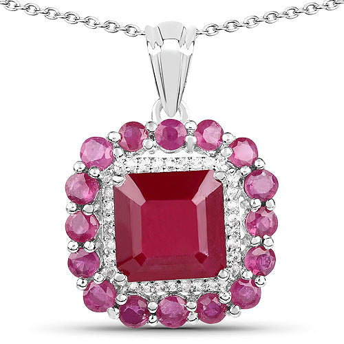 Pendant with square red ruby center pink halo and white topaz accents in .925 sterling silver on Tampa Home & Garden Store