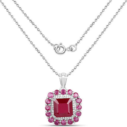 Pendant necklace with square red ruby centerpiece and pink topaz halo in silver by Bids.com on Tampa Home & Garden Store