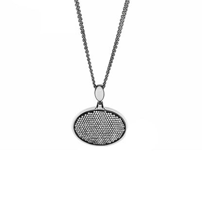 The Glam Necklace silver-tone oval pendant with dotted texture on a chain by Lauren G Adams on Tampa Home & Garden Store
